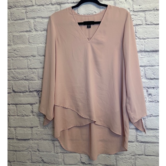 Karen‎ Kane Blouse Top Long Sleeve V Neck Layered Hem Pink Size M - Picture 1 of 8